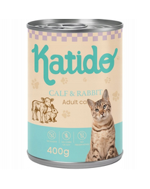 KATIDO Adult Cat Veal and Rabbit 400 g borjúhús és nyúl lazacolajjal macskáknak