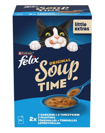 FELIX Original Soup Halas ízek 6x48g tőkehal és tonhal ízével, kiegészítő nedves táplálék macskáknak