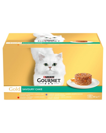 GOURMET Gold Savoury Cake 48x85g csirkével, marhahússal, bárányhússal és pulykával, nedves macskaeledel