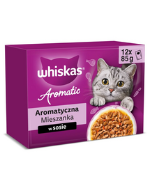 WHISKAS Adult Aromás válogatás alutasakos multipack 12 × 85 g – szaftos falatok szószban, nedves eledel macskáknak