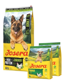 JOSERA High Protein Adult Chicken 12,5kg magasan energia tartalmú táplálék sportos kutyáknak + 2x900g táplálék AJÁNDÉK