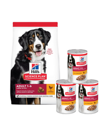 HILL'S Science Plan Canine Adult Large breed Chicken 18 kg kutyatáp nagytestű kutyáknak csirkével + 3 konzerv AJÁNDÉK