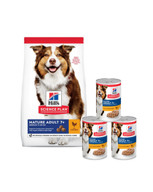 HILL'S Science Plan Canine Mature Adult Csirke Új 14 kg idősebb kutyáknak + 3 doboz INGYENES