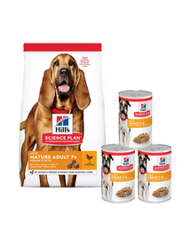 HILL'S Science Plan 7+ Dog Mature Light Medium csirke 14 kg idős kutyáknak + 3 konzervdoboz INGYENES