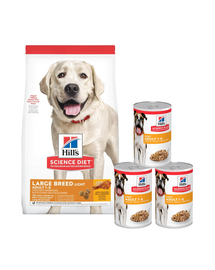 HILL'S Science Plan Adult Light Large breed szárazeledel csirkével 14 kg + 3 doboz INGYENES