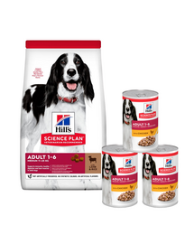 HILL'S Science Plan Canine Adult Medium Lamb & Rice 18 kg kutyatáp közepes testű kutyáknak bárányhússal és rizzsel + 3 konzerv AJÁNDÉK