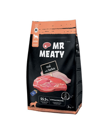 MR MEATY Kutya Borjú pulykával M 3 kg borjúhús pulykával, száraz kutyatáp