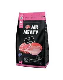 MR MEATY Puppies Veal with Quail XS 3 kg borjúhús fürjtojással, száraz táp kölyökkutyáknak