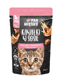 PAN MIĘSKO falatok szószban csirkével és nyúllal, nedves eledel kölyökmacskáknak 85 g