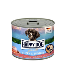 HAPPY DOG Sensible Puppy Junior Csirke, lazac és burgonya 200 g nedves táplálék kölyökkutyák és fiatal kutyák számára