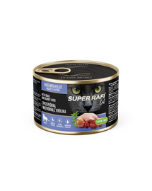 SUPER RAFI Cat fürjével és nyúlmájjal 185g nedves macskaeledel
