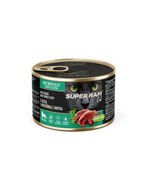 SUPER RAFI Cat kacsával és pulykás májjal 185g nedves táplálék ivartalanított macskák számára
