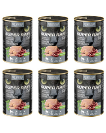 SUPER RAFI Cat perccsel és kacsaszívvel 6x400g nedves táplálék ivartalanított macskák számára