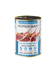SUPER RAFI bárányhússal és pulykaszívekkel 400 g nedves kutyatáp