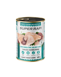 SUPER RAFI fürj és marhahús májjal 400 g nedves kutyaeledel
