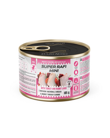 SUPER RAFI Mini pulykával és nyúlmájjal 185g nedves táplálék kisméretű kutyák számára