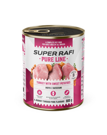 SUPER RAFI Pure Line pulyka édesburgonyával 800g nedves kutyaeledel