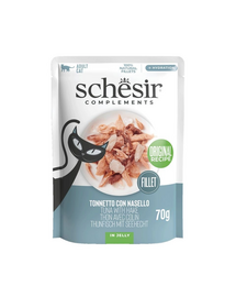 SCHESIR Kiegészítők Tonhal tőkehal zselében tasak 70 g nedves kiegészítő táplálék macskáknak