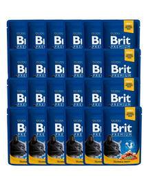 BRIT Premium Cat Adult Mix ízek 48x100 g lazac és pisztráng, marha és borsó macskák számára készült tasakok
