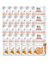 BRIT Care Fillets in Gravy Mix ízek 48 x 85 g csirke, pulyka és lazac filé szószban macskáknak