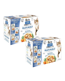 BRIT Care Fillets in Jelly Cat 24x85g pulyka és garnéla, pisztráng és tőkehal, csirke sajttal és tonhal zselében macskáknak