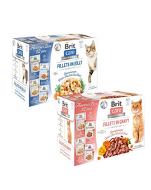 BRIT Care Fillets in Jelly and in Gravy Cat 24x85g ízválaszték zselében és szószban macskáknak