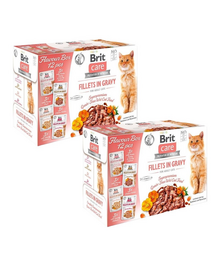 BRIT Care Fillets in Gravy Cat 24 x 85 g lazac és pulyka, lazac, kacsa és csirke szószban macskák számára