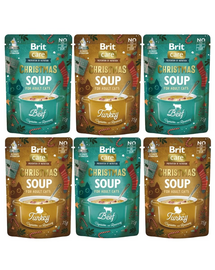 BRIT Care Cat Christmas Soup Mix ízek 6x75g marhahúsos és zöldséges, pulykás és zöldséges macskáknak