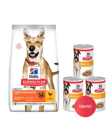HILL'S Canine Adult 1+ Performance csirke 14 kg aktív kutyák számára + 3 konzervás HILL'S nedves eledel AJÁNDÉK