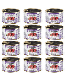 SUPER RAFI Mini marhahússal és pulykaszívekkel 12x185g nedves eledel kisméretű kutyák számára