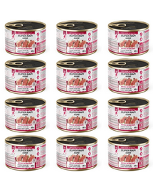 SUPER RAFI Mini borjúhússal és libaszívvel 12x185g nedves táplálék kisméretű kutyáknak