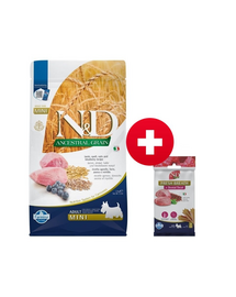 FARMINA N&D Ancestral Grain Lamb & Blueberry Adult Mini kutya 2.5 kg + FARMINA N&D Quinoa Dental Treat Fresh breath Mini 60 g (7 db) AJÁNDÉK!