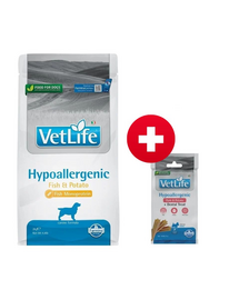 FARMINA Vet Life Hypoallergenic Fish & Potato 2 kg + FARMINA Vet Life Dental Treat Hypoallergenic Pork Mini 60 g (7 db) AJÁNDÉK!
