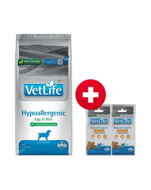FARMINA Vet Life Hypoallergenic Egg & Rice kutya 12 kg + 2x FARMINA Vet Life Dental Treat Hypoallergenic Fish Mini 60 g (7 db) AJÁNDÉK!