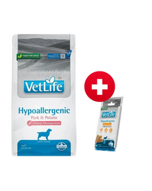FARMINA Vet Life Hypoallergenic Pork Potato felnőtt kutyák számára 12kg + FARMINA Vet Life Dental Treat Hypoallergenic Pork Medium/Maxi 100 g (7 db) AJÁNDÉK!