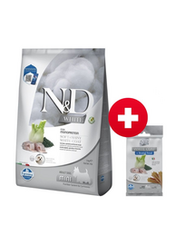 FARMINA N&D White Dog Adult Mini Tőkehal, Spirulina, Édeskömény 5 kg + FARMINA N&D White Dental Treat Coat Tőkehal Mini 60 g (7 db) AJÁNDÉK!