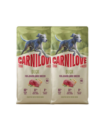 CARNILOVE True Fresh Dog Duck Junior Large 2X12 kg száraz táp friss kacsával nagytestű kölyökkutyák számára