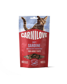 CARNILOVE Soft Snack Cat Sardine 50 g z sardíniával és eperrel, puha jutalom macskáknak