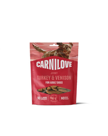 CARNILOVE Dog Jerky Turkey with Venision 100g przysmaki z indykiem i dziczyzną dla dorosłych psów