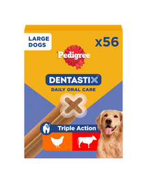 PEDIGREE DentaStix Large Dog fogápoló jutalomfalat csirkével és marhával, nagytestű felnőtt kutyáknak 56db - 8x270g