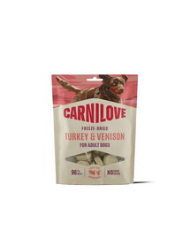 CARNILOVE Dog Freeze Dried Turkey and Venison 60g liofilizált pulyka és vadhús jutalomfalatok kutyáknak