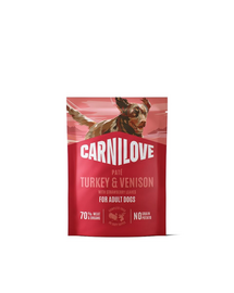 CARNILOVE Dog Pouch Turkey and Venison 300g nedves táplálék felnőtt kutyák számára pulykával és vaddisznóval