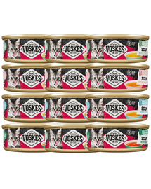VOSKES Soup Mix ízek 12x50 g marhahúsos, csirkés, lazacos és tonhalas leves macskák számára