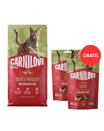 CARNILOVE Active Cat Duck and Pheasant Sterilised 6 kg dla kotów sterylizowanych + CARNILOVE Crunchy Snack Cat Duck 2x50 g GRATIS