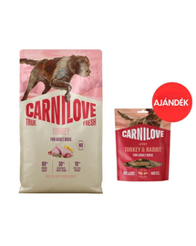 CARNILOVE True Fresh Dog Turkey Adult 4 kg friss pulykával felnőtt kutyáknak + CARNILOVE Dog Jerky Turkey and Rabbit 100g AJÁNDÉK