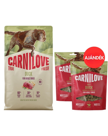 CARNILOVE True Fresh Dog Duck Adult 12 kg friss kacsával készült kutyáknak + CARNILOVE Dog Soft Snack Duck 2x200g AJÁNDÉK