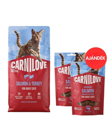 CARNILOVE Active Cat Salmon and Turkey Adult 6 kg lazac és pulyka minden macska számára + CARNILOVE Crunchy Snack Cat Salmon 2x50 g AJÁNDÉK
