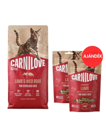 CARNILOVE Active Cat Lamb and Wild Boar Sterilised 6 kg ivartalanított macskák számára + CARNILOVE Crunchy Snack Cat Lamb 2x50 g AJÁNDÉK