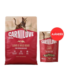 CARNILOVE Active Cat Lamb and Wild Boar Sterilised 2 kg sterilizált macskák számára + CARNILOVE Crunchy Snack Cat Lamb 50 g AJÁNDÉK