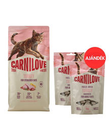 CARNILOVE True Fresh Cat Turkey Sterilised 6 kg sterilizált macskák számára + CARNILOVE Freeze-Dried Snack Cat Turkey 2x40 g AJÁNDÉK